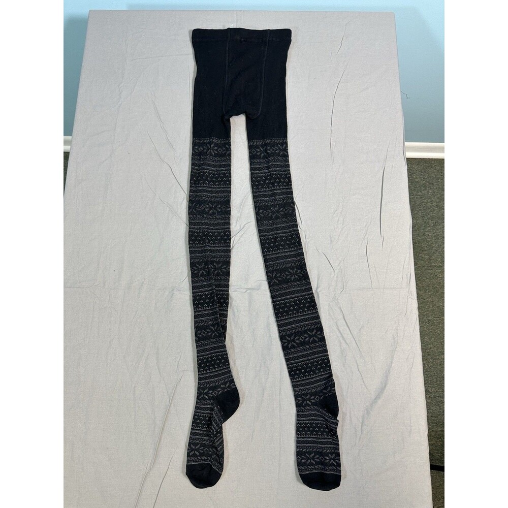 HUE Women Black Fair Isle Nordic Pattern Footed Leggings Size S/M